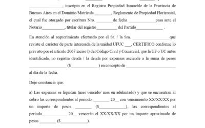 MODELO CERTIFICADO DE DEUDAS Y CRÉDITOS DEL CONSORCIO